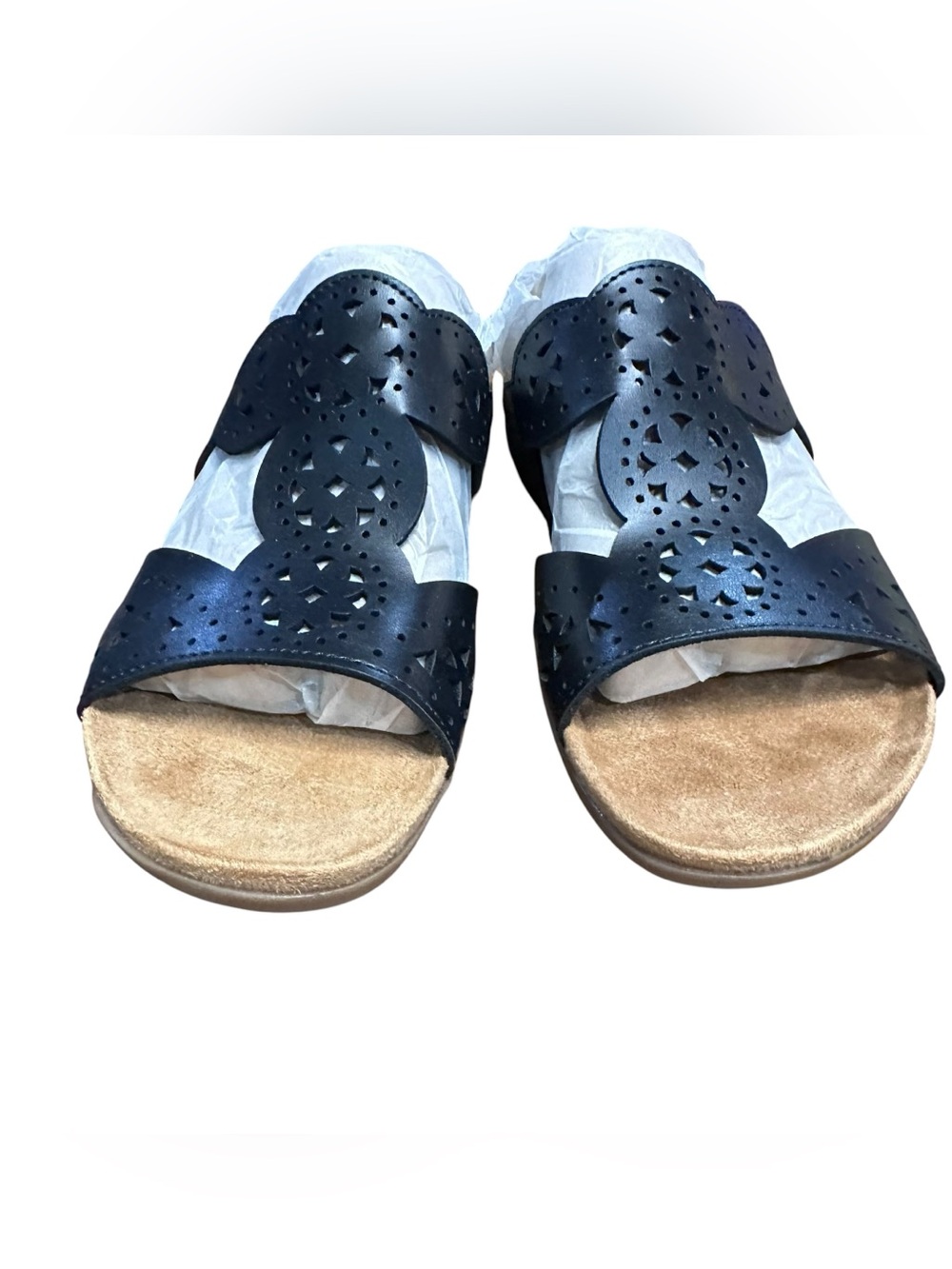 Easy Spirit black or tan Laser Cut Comfort Slide Sandals Women’s Size 5M New‎